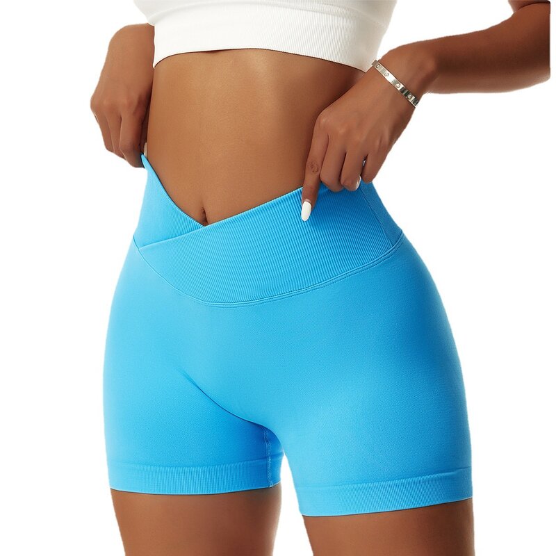 Celana pendek Yoga Eropa, celana pendek Yoga, celana Fitness lari, pinggang tinggi, elastis, tanpa kelim, ketat