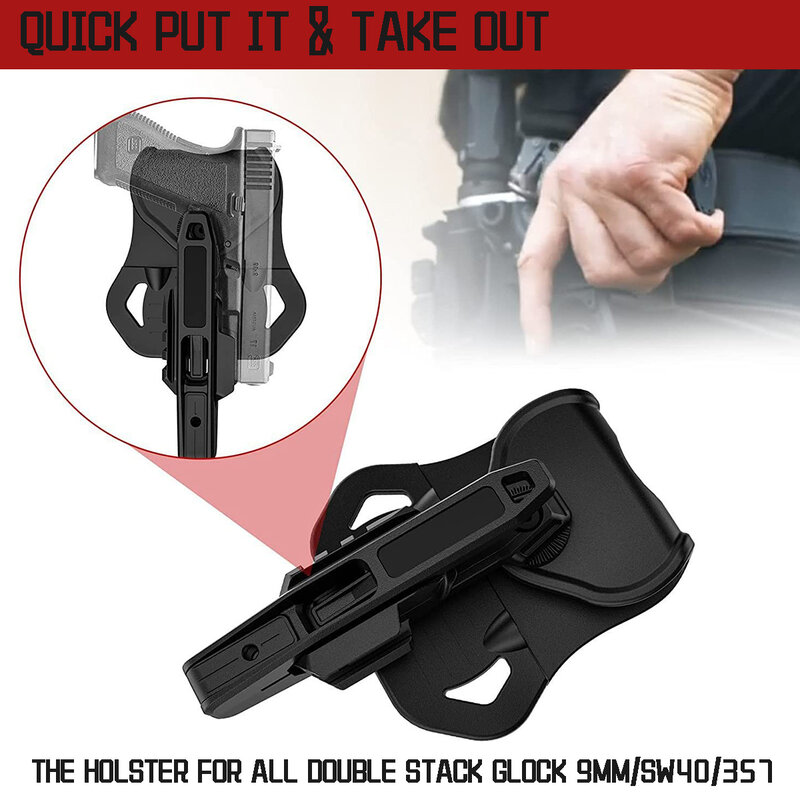 Sarung pistol kompetitif taktis untuk semua tumpukan ganda G1ock 9mm/SW40/357 sarung pistol kanan kiri tersembunyi dengan rel terintegrasi