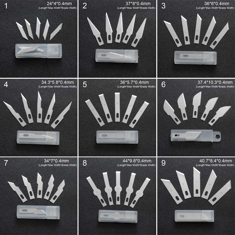10 pçs gravura não-deslizamento de metal bisturi faca peças lâminas cortador facas de artesanato para o telefone móvel pcb reparação ferramentas manuais acessórios