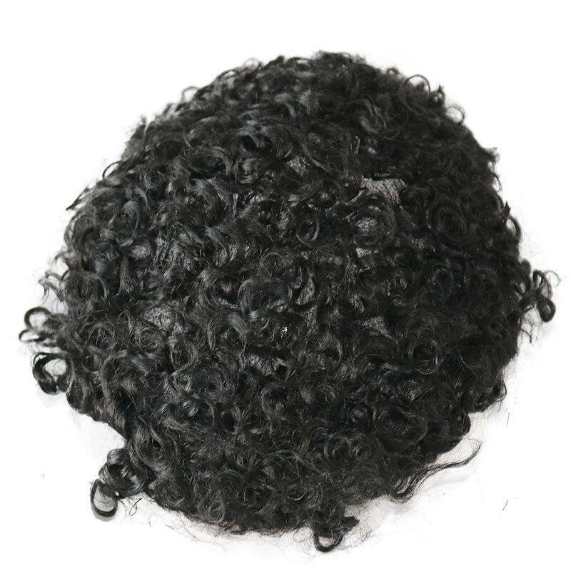 Парик мужской из натуральных вьющихся волос, прочный, на искусственной основе, сменный t-образный капиллярный протез, 18 мм