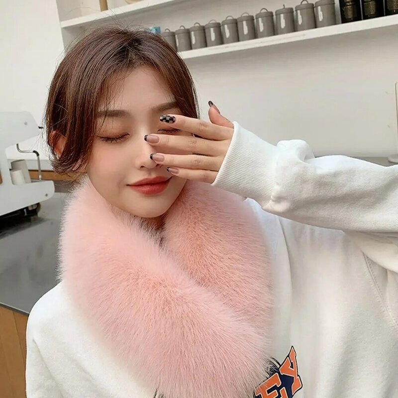 Women Warm Winter Imitation Fur Scarf Solid Color Shawl Artificial Wool Bib Female Fur Scarf