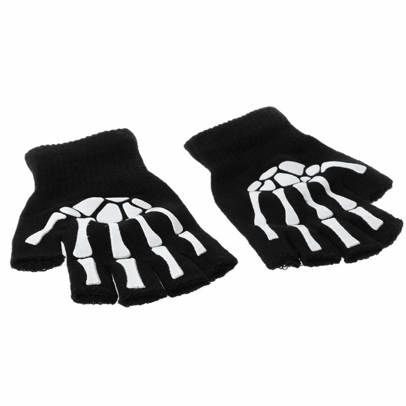 B36F Half Finger Skeleton Cycling Gloves Skating Skiing Keeping Warm Hand Accessory for Winter Cold Weather Exercise Supplies