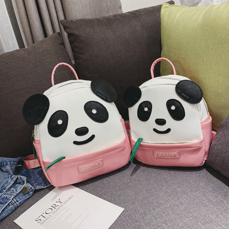 Mochila escolar de couro PU para meninas, Cute Panda Bookbag, Kindergarten Kids, Estilo coreano
