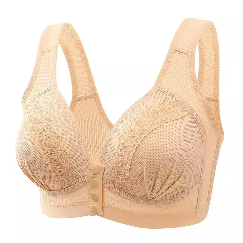 Middle-aged And Elderly Mothers Without Underwire Push-up Bra Vest Type Front Open Button Thin Underwear
