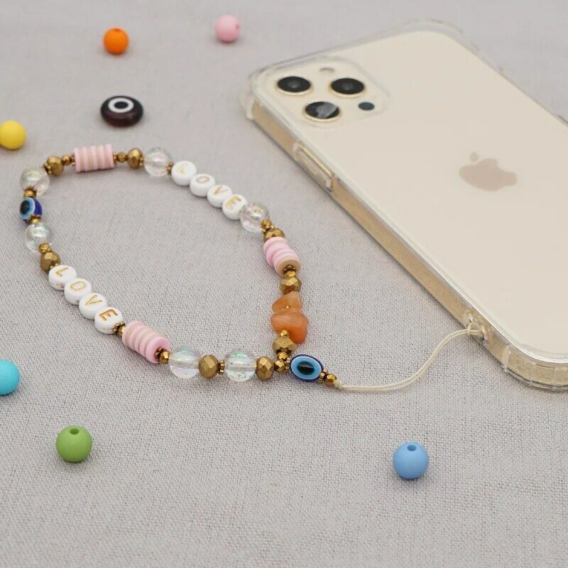 Colorful Anti-lost Phone Lanyard for Women Hanging Cord Jewelry Universal Acrylic Beads Letter Charm Mobile Phone Chain 2024 New