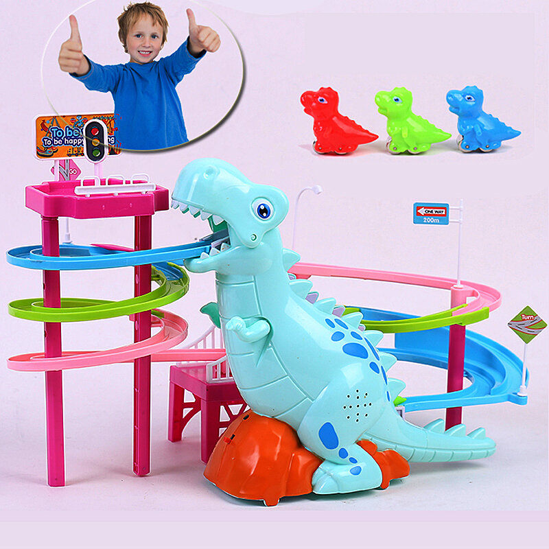 Piste de wagon électrique à glissière pour enfants de 3 à 6 ans, dinosaure, escaliers, jeu de lumière itude, jouets éducatifs interactifs, nouvelle marque