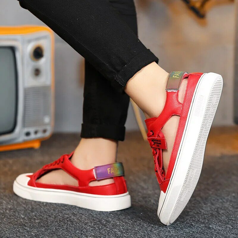 New Fashion Red Men's Summer Shoes Breathable Low Flat Shoes Men Lace-up Leather Casual Shoes Men Footwear Zapatos Para Hombres