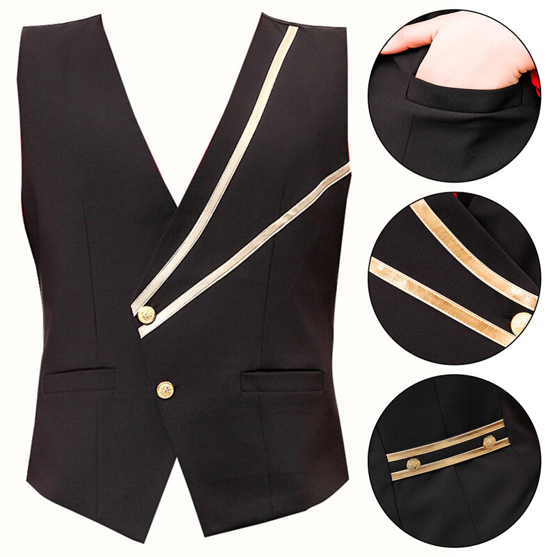 Coat Vest Elegant Mens Modest Polyester Regular Sleeveless Solid V Neck Versatile Waist Button Business Office
