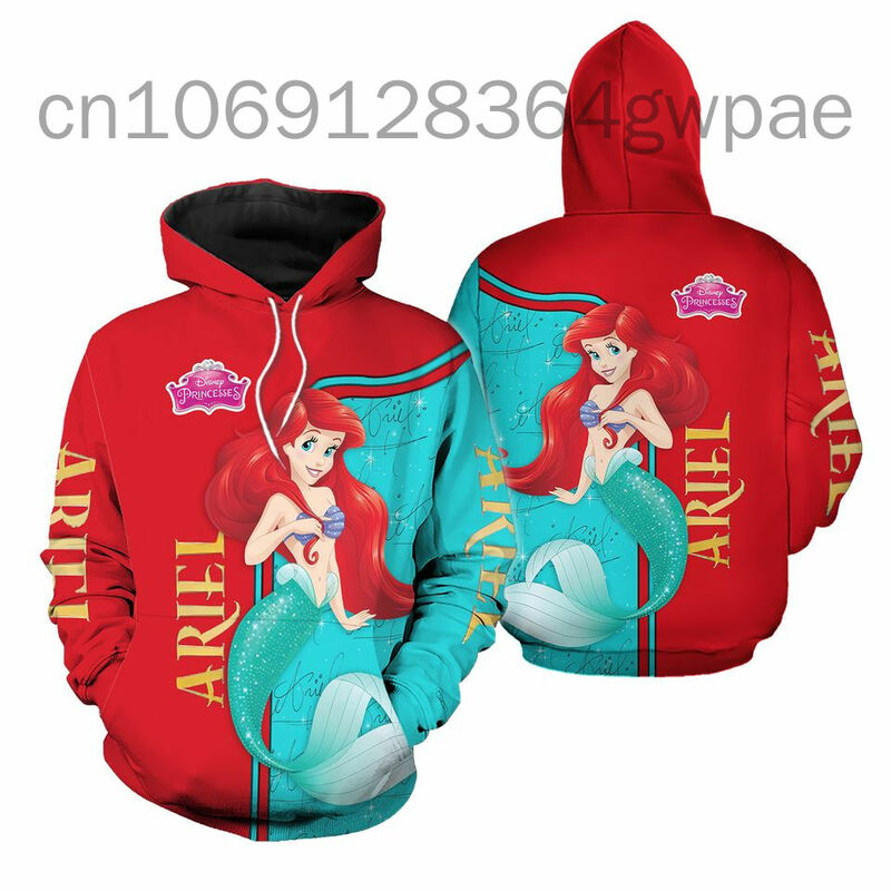 The Little Mermaid Ariel 3D Hoodie Men's Womens Casual Sports Pullover Hoodie Disney 3D Hoodie Fashion Oversized Sweatshirt
