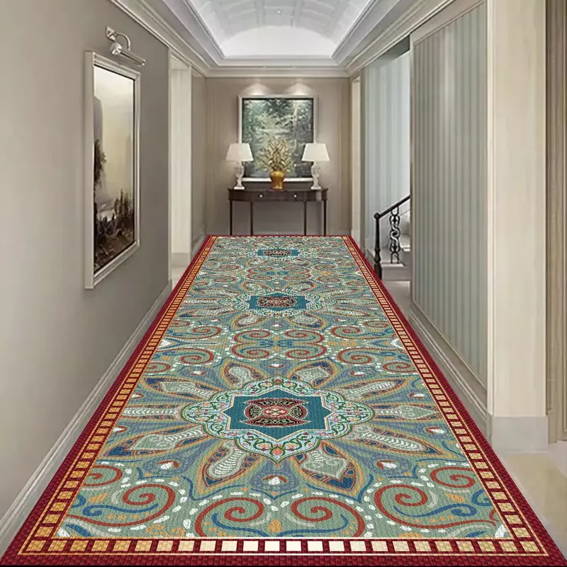 Vintage Luxury Villa Hallway Long Strip Corridor Carpet Long Runner Stairway Rugs Wedding Washable Entryway Floor Mat Durable