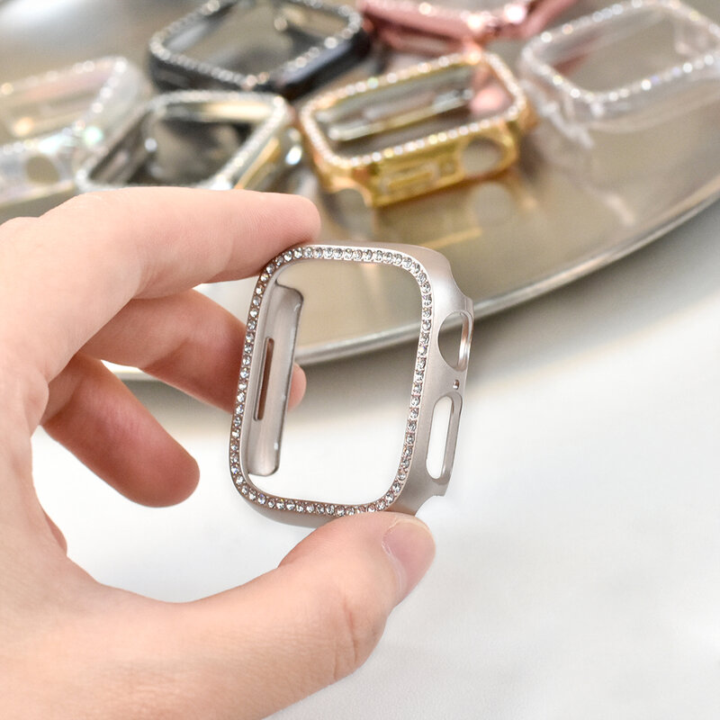 Coque en diamant pour Apple Watch, coque de protection pare-chocs Bling, iWatch Series 8, 3, 4, 5, 6, SE, 9, 8, 7, 41mm, 45mm, 44mm, 40mm