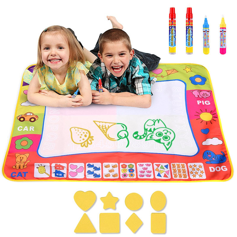 Esteira grande para desenho de água para crianças, tábua de pintura, tapetes de escrita, 4 canetas, 8 moldes, brinquedo infantil, estudante