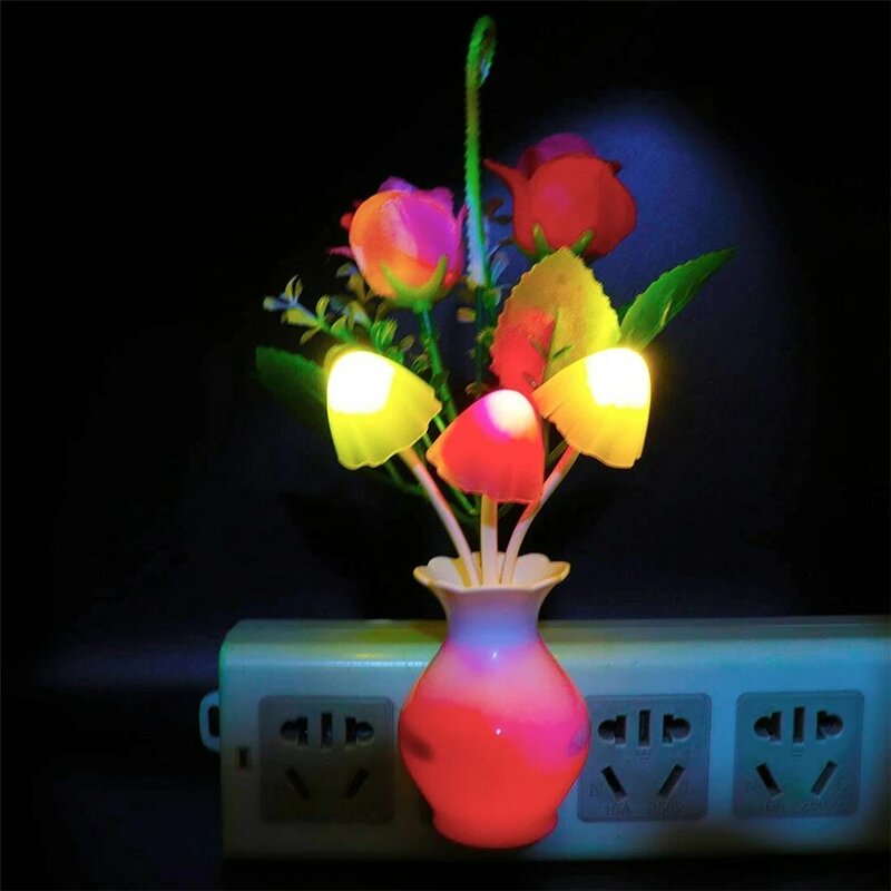 โคมไฟไฟ LED กลางคืน0.5W พร้อมเซ็นเซอร์อัตโนมัติ, ประหยัดพลังงานดอกกุหลาบเห็ดปลั๊กสำหรับห้องนอนห้องน้ำห้องนั่งเล่นห้องครัว
