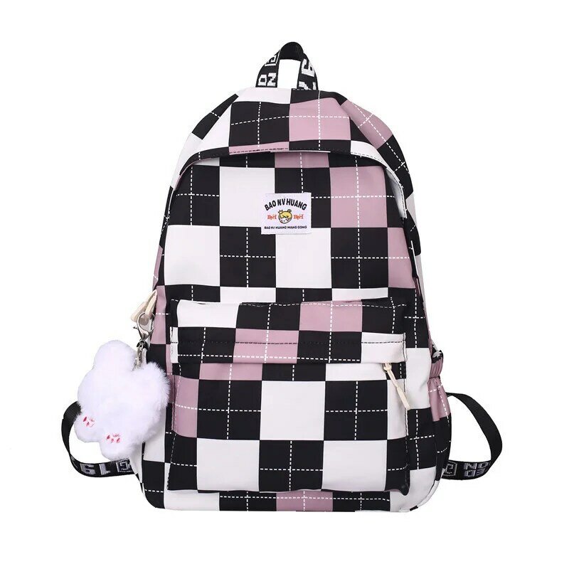 Школьный портфель для женщин, студенческий рюкзак в клетку для учеников Старшей школы в Корейском стиле, простой и милый