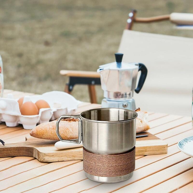 Tasse de camping en acier inoxydable avec poignée pliable, tasse en métal, tasse à thé, ustensiles britanniques, tasse à boire en plein air, fournitures de pique-nique