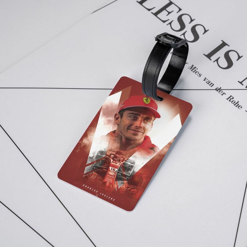 Custom Racer Leclerc Charles Smile Luggage Tag Privacy Protection Formula One Baggage Tags Travel Bag Labels Suitcase