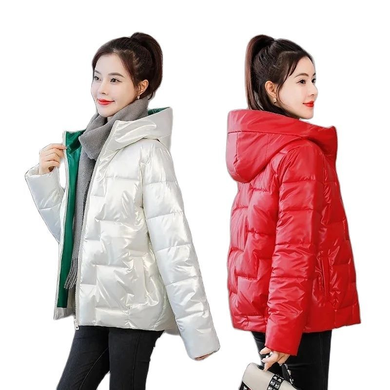 女性用の光沢のある綿のジャケット,パーカー,短いコート,暖かい,厚いレジャーコート,新しいコレクション2022