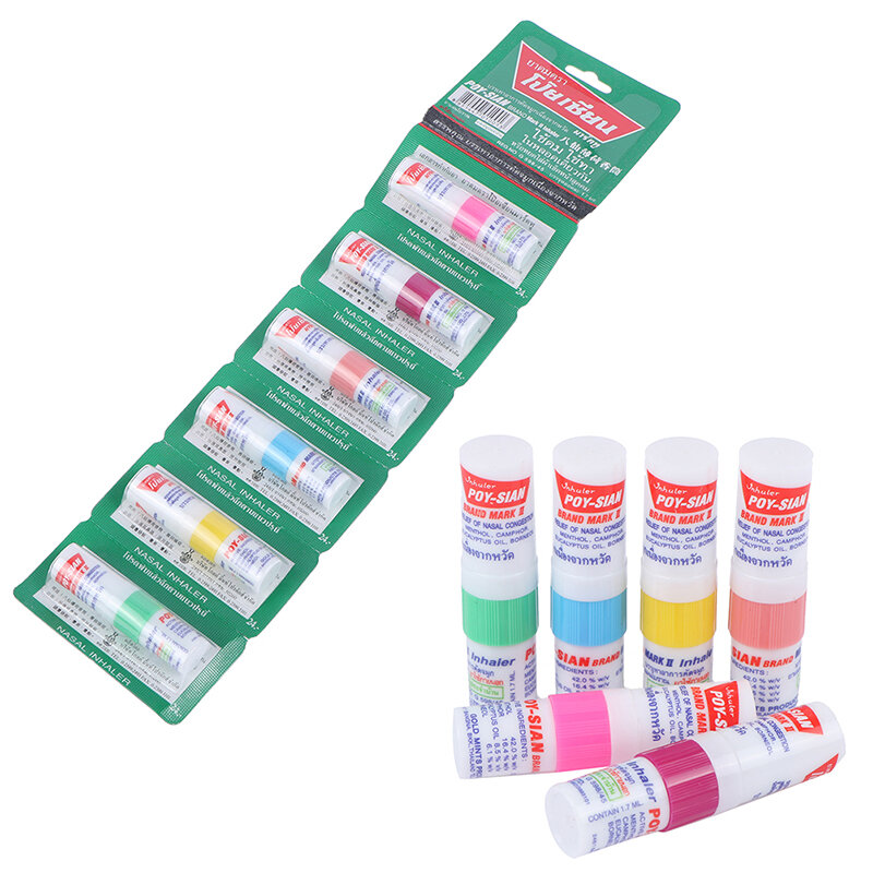 6Pcs Nose Inhaler Thailand Mint Cylinde Refresh Brain Anti Fatigue Tube Cure Stuffy Runny Nose Nasal Inhaler