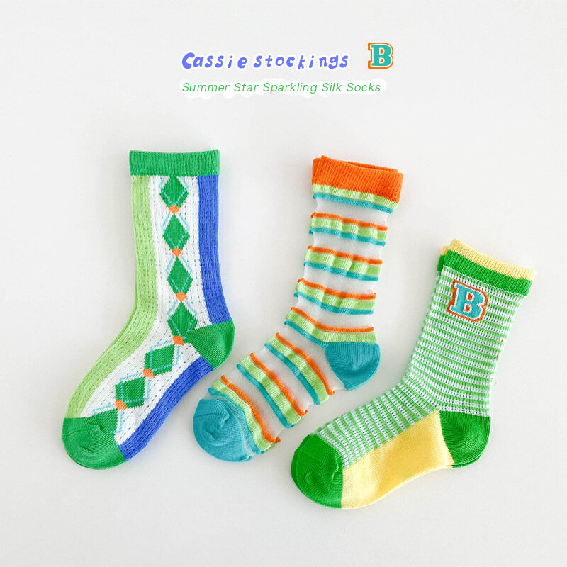 Jungen Sommers ocken Mädchen dünne Socken trend iges Muster Crew Socken Kinder Socken 3 Paar