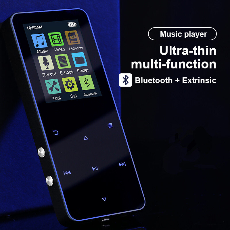 메탈 터치 MP3 MP4 음악 플레이어 블루투스 5.0, FM 알람 시계 만보계, 전자책 내장 스피커, 2.0 인치 카드 지원