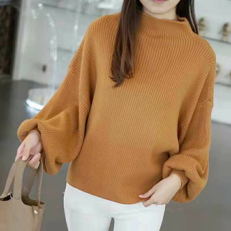 Fashion Turtleneck Loose All-match Lantern Sleeve Sweater Women's Clothing 2023 Autumn Winter New Casual Pullovers Korean Tops