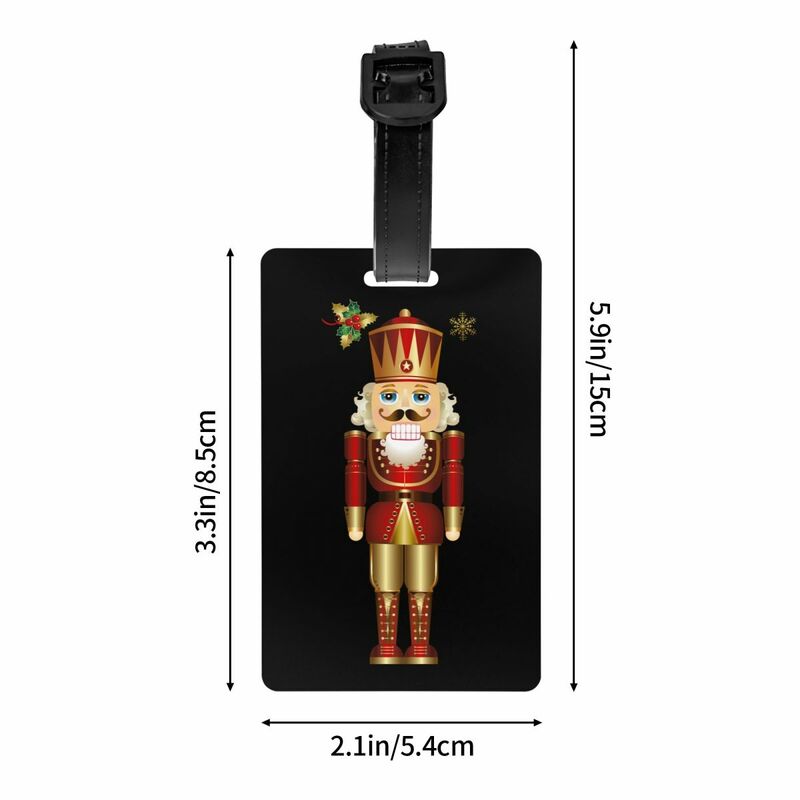 Etiqueta de equipaje de rey soldado Cascanueces con tarjeta de nombre, dibujos animados de Navidad, cubierta de privacidad, etiqueta de identificación para bolsa de viaje, Maleta