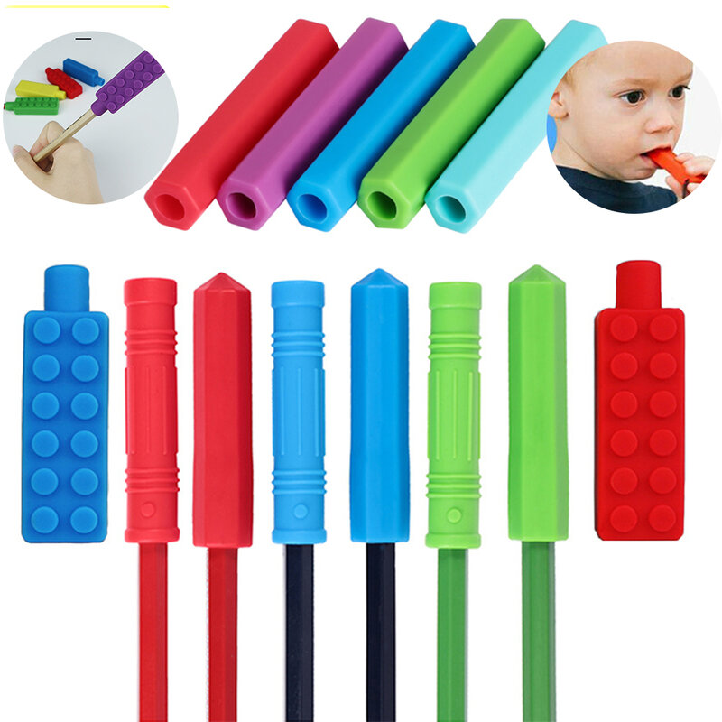 1 sztuk żucia nakładka na ołówek ugryzienie silikonowe gryzak pióro ze skuwką zabawka sensoryczna dla dzieci dzieci autyzm ADHD Chewlery Molar Stick