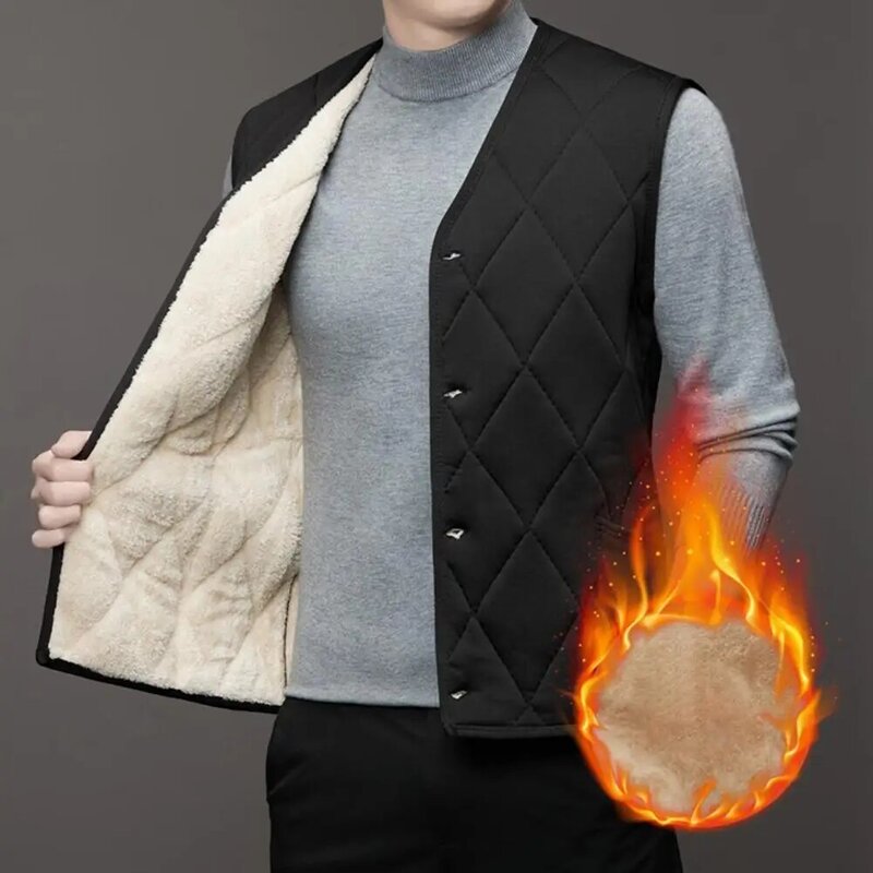 Casaco de colete de pelúcia aconchegante de peito único masculino, jaqueta quente, colete grosso, monocromático, plus size, casacos, inverno