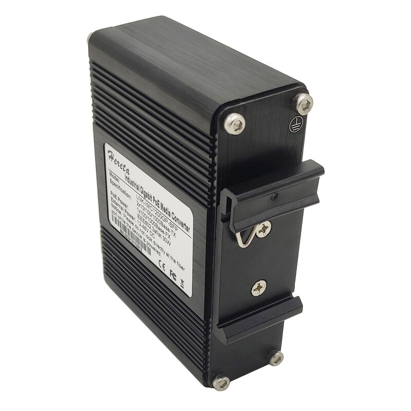 Hereta Gigabit Ethernet Industrial Media Converter 2 RJ45 Port 1 SFP Porto POE + 30W 12 ~ 48V DC Entrada Power Alumínio Case