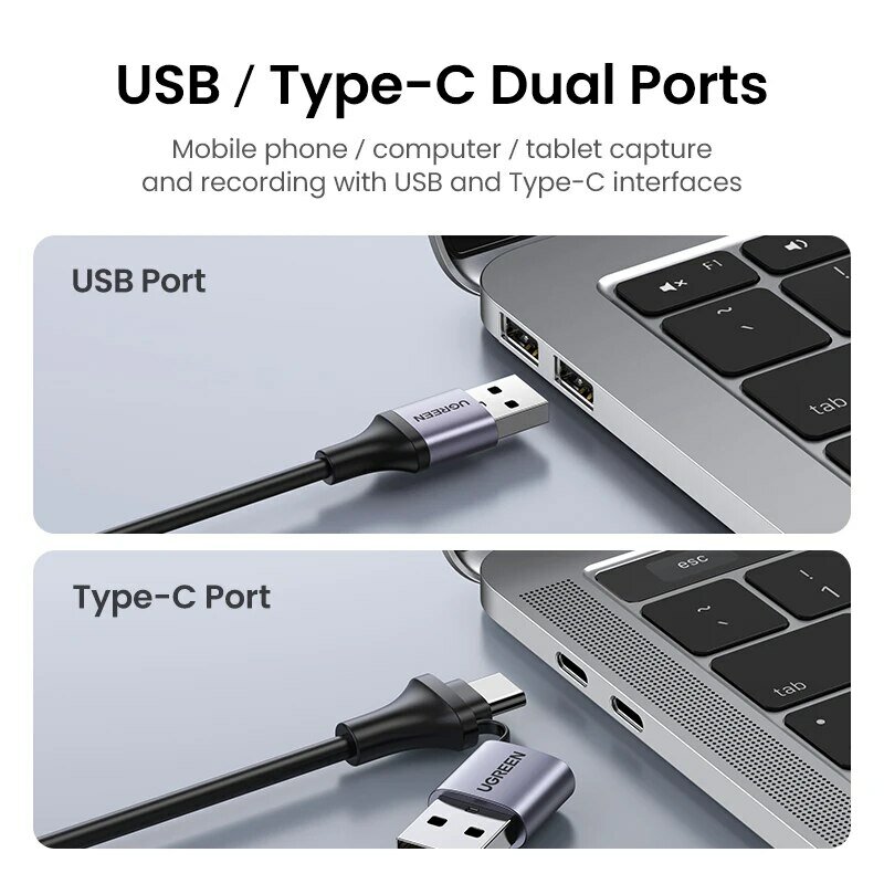 UGREEN HDMI 비디오 캡처 카드, PC 컴퓨터 카메라 라이브 스트림 레코드 회의용, 4K HDMI to USB / USB-C HDMI 비디오 그래버 박스