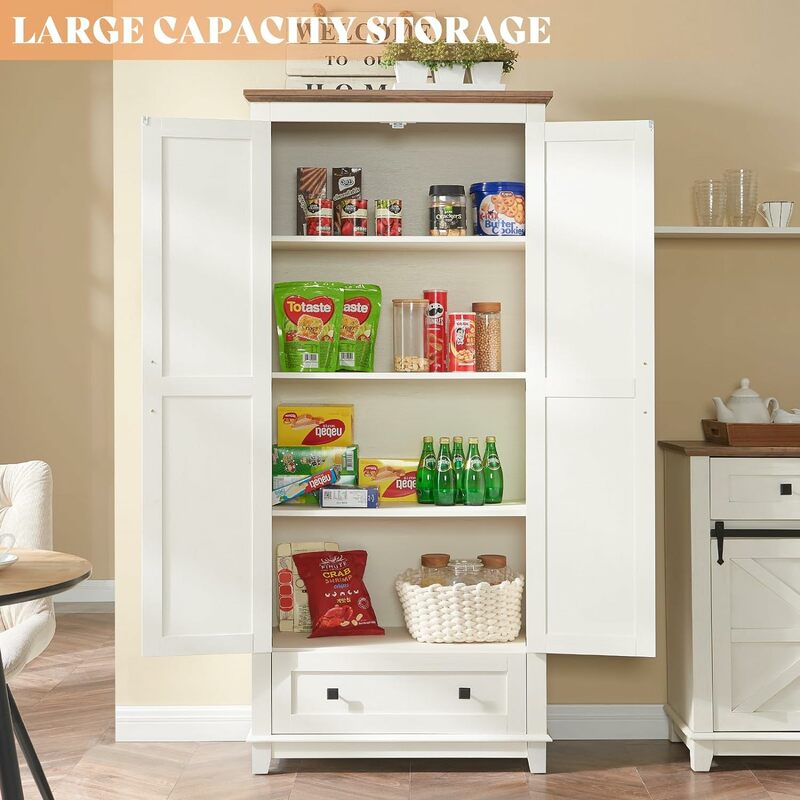 72" Tall Kitchen Pantry Storage Cabinet, Farmhouse Food Pantry Cabinet for Kitchen, Dining Room, Living Room, Adjustable Shelves