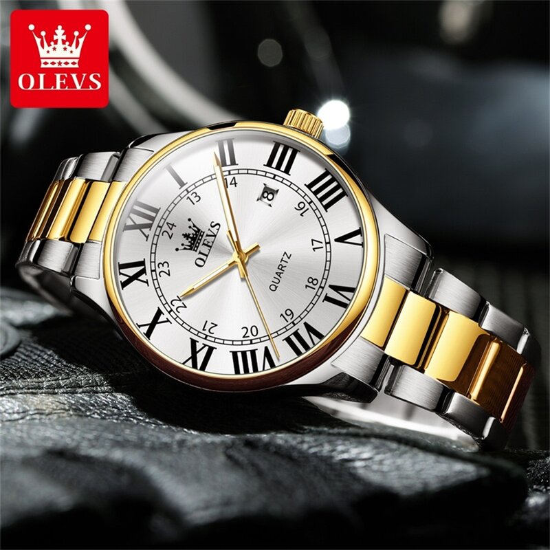 OLEVS-Montre à quartz en acier inoxydable pour homme, montre-bracelet de sport étanche, date, marque supérieure, luxe
