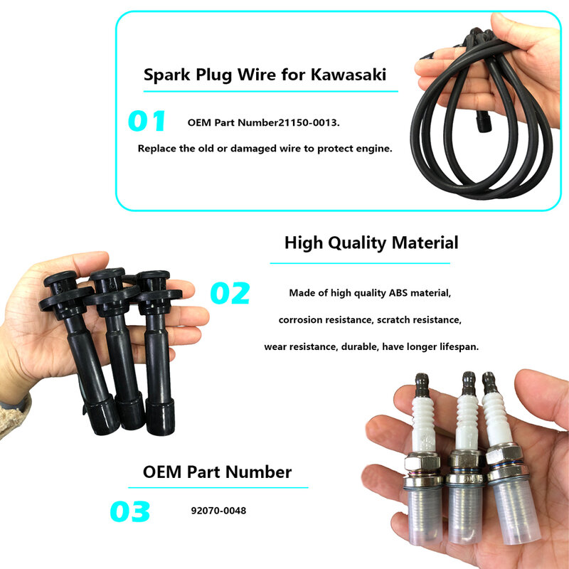 Spark Plug Wire Kit For Kawasaki Mule PRO FXT FX FXR KAF820 2015-2020 2021 2022 2023 21150-0013