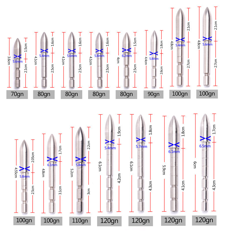 스테인리스 스틸 총알 포인트 팁 화살표 헤드, 양궁 액세서리, 브로드헤드, ID 4.2mm, 12 개