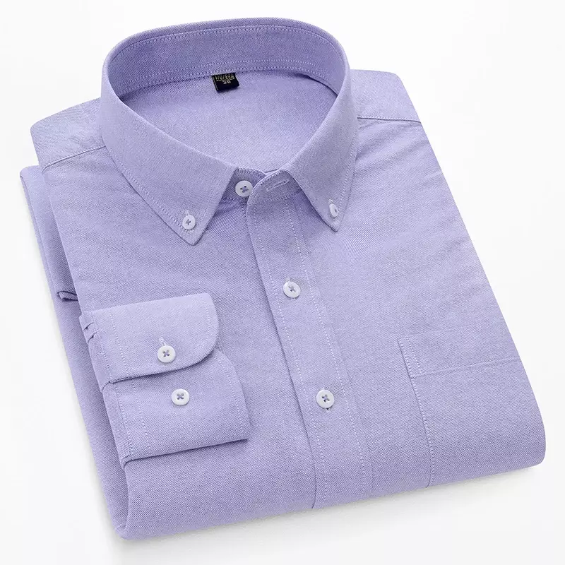 Camisas de manga larga de algodón para hombre, Camisa lisa, lisa, ajustada, formal, de negocios, oficina, Oxford, talla grande, 100%