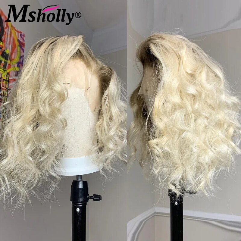 Парики женские прямые бесклеевые блонд с эффектом омбре, бразильские натуральные волнистые волосы без клея, HD кружевные, предварительно выщипанные