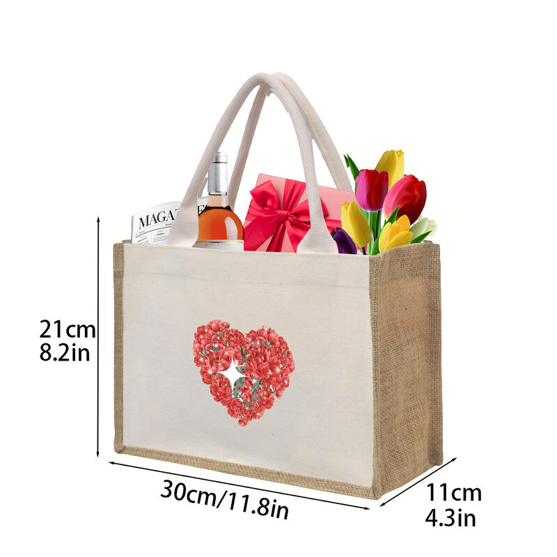 حقيبة حمل كتان من سلسلة حب النساء ، حقيبة يد بسعة كبيرة ، حقيبة تخزين ، منظم ، حقيبة تسوق ، نمط