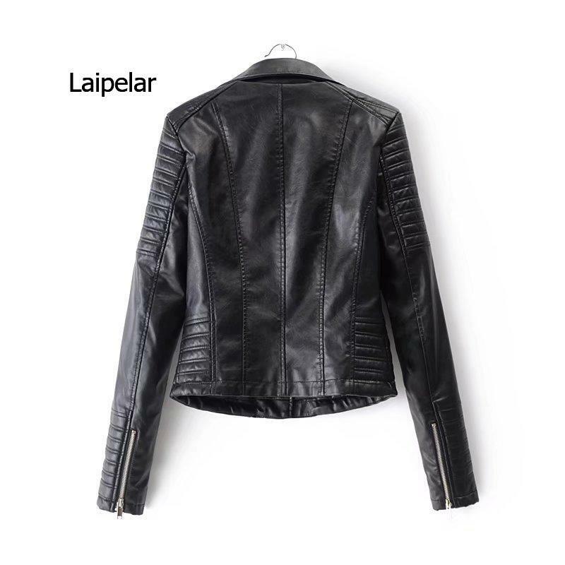 Black PU leather jacket women motorcycle biker jacket moto vintage faux leather jacket pink coat fall