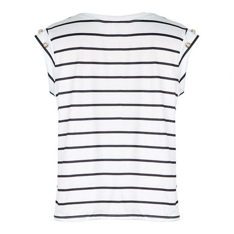 Women T-shirt Striped Print Tunic Tops for Women Streetwear Vest with Loose Fit Summer Outfit Clothes for A Stylish Look Women