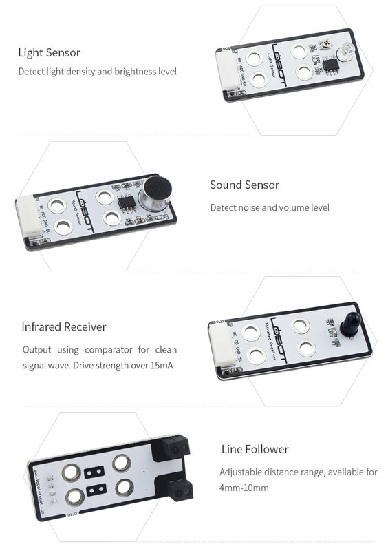 Hiwonder-Sensor de sonido de 1 piezas, Sensor de luz, receptor infrarrojo, módulo de seguidor de línea, Compatible con Arduino