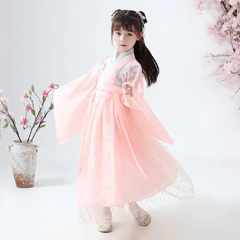 子供のためのKhanfuダンスパフォーマンス服、子供のための古代中国の衣装、おとぎ話のドレス、コスプレ服、女の子のための中国の伝統的なドレス