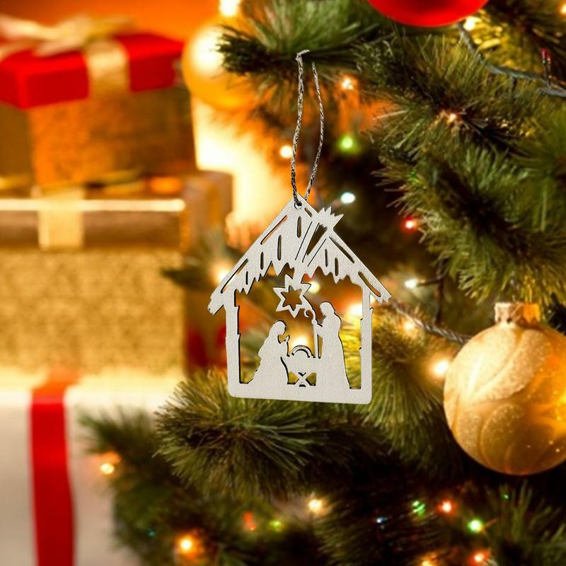 Christmas Wooden Candlestick Star Jesus Advent Pendants Charming Suspending Nativity Ornaments Set For Festival DIY Crafts