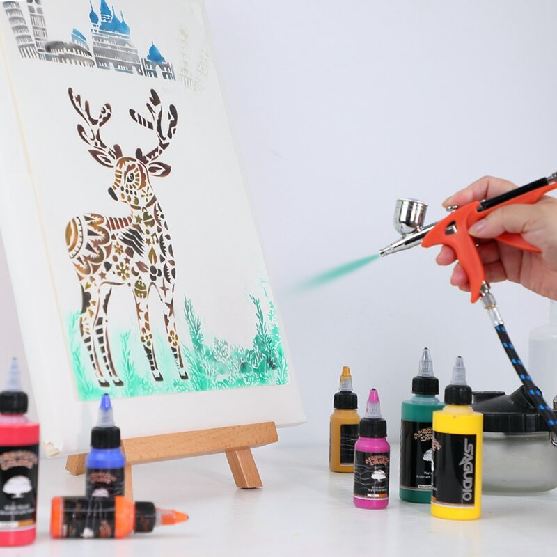 SAGUD juego de pintura con aerógrafo, colores fluorescentes, Kit de pintura acrílica a base de agua para aficionados y artistas, 30ml, 24 colores