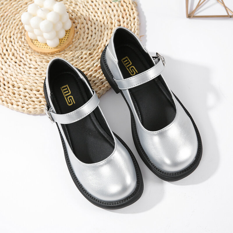 Mary jane scarpe piccole scarpe in pelle 2024 estate nuovo colore abbinato scarpe singole spesse Lolita Cosplay scarpe da donna