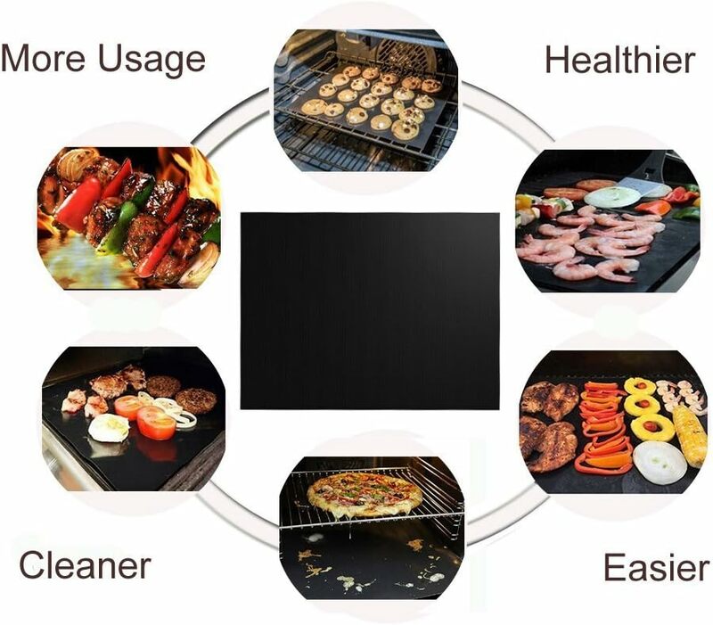 Grill Mat Set of 6 - 100% Non-Stick Reusable Mats for Gas, Charcoal or Electric Grills - Easy to Clean 0.2mm