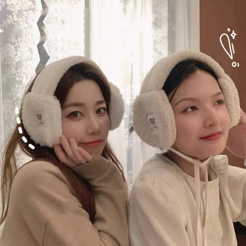 Cute Bear peluche paraorecchie moda coreana Lace UP Ear Cover inverno caldo scaldaorecchie adulti bambini cuffie in peluche regolabili paraorecchie