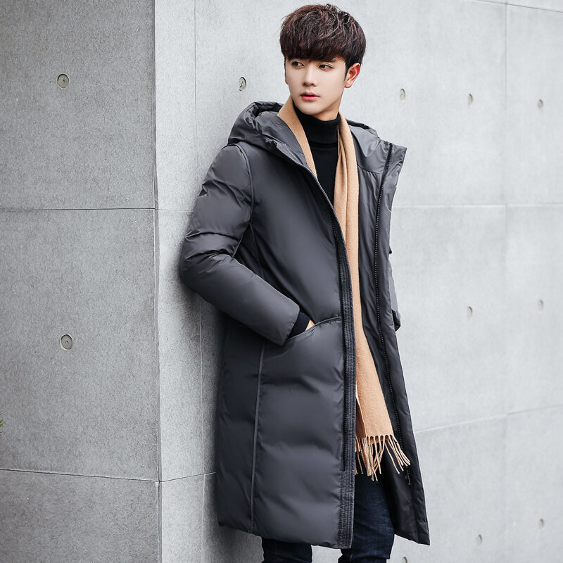 Chaqueta gruesa de plumón de pato para hombre, ropa de marca a la moda, con capucha, abrigo largo Blanco cálido, color negro, 2022
