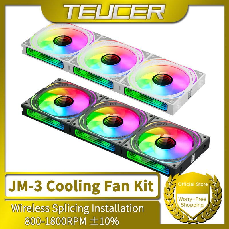 TEUCER Kit de ventilateur de refroidissement PC JM-3 ARGB Mirror SubsiLight Effprotected 800-1800RPM Ventilateur de boîtier compatible avec les religions de refroidissement par eau 360mm