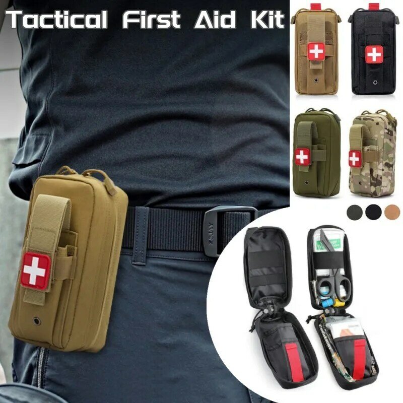 屋外緊急救急キット、医療用ポーチ、戦術的な医療バッグ、軍用止血帯、はさみ、ウエストバッグ、キャンプエイドキット