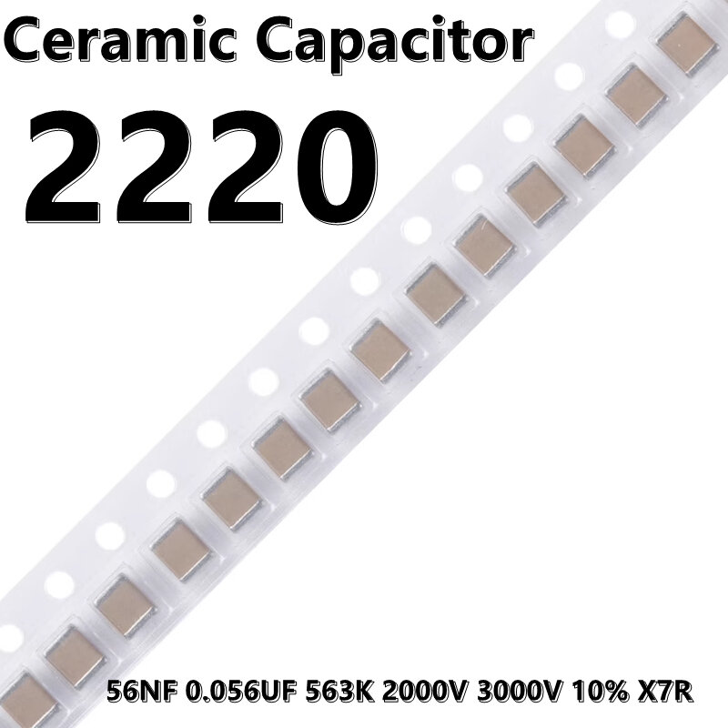 Capacitor cerâmico, 2220, 56NF, 0,056 UF, 563K, 2000V, 3000V, 10%, X7R, 5750, SMD, 2 PCes